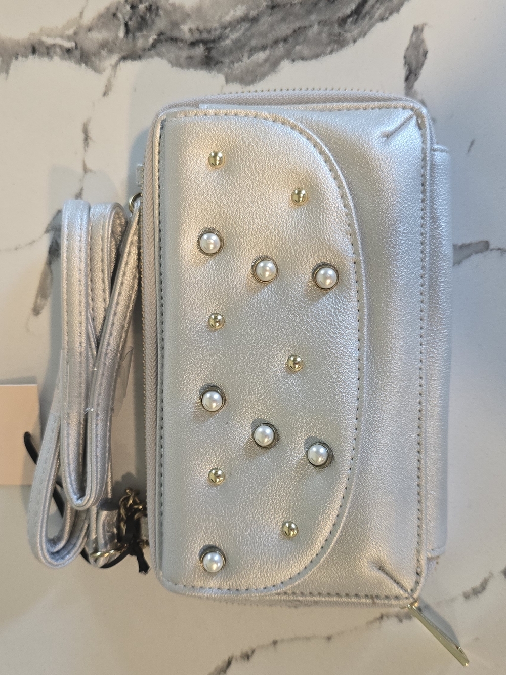 Juicy Couture Metallic Silver Interior Zip Wallet Crossbody Bag